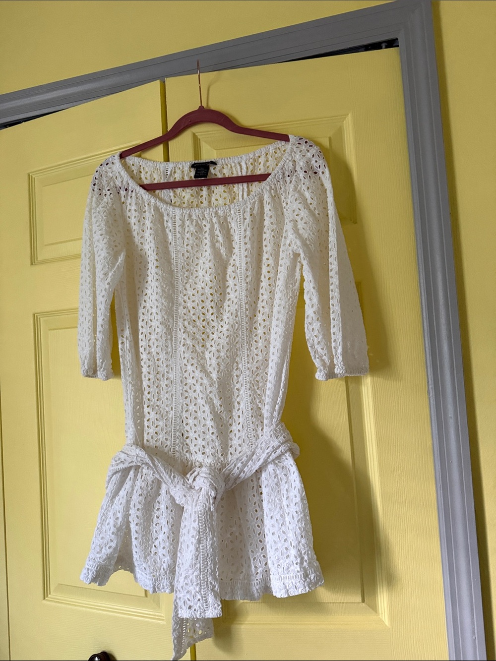 Moda International White Eyelet Off-the-Shoulder Mini Dress